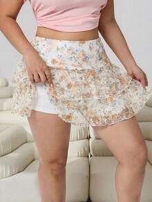 Solflare Falda casual de cintura alta con estampado floral para mujer de talla grande, primavera/verano - amarillo ganso - Ver 4