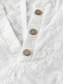 EMERY ROSE Plus Size V-Neck Floral Print Waist Cinched Casual Women Shirt - White - View 5