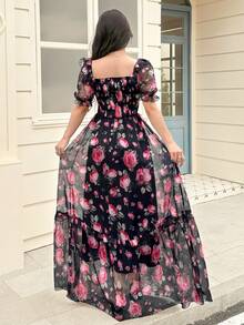 Modelyn Digital Print Square Neck Long Dress For Women - Multicolor - View 4