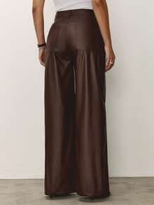 Daynim High Waist PU Wide Leg Pants - Brown - View 2