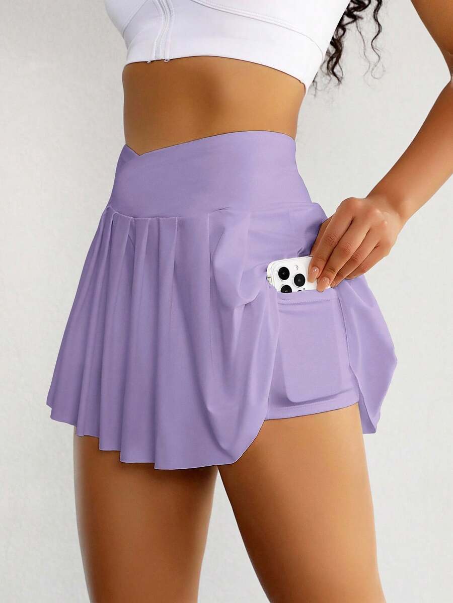 Sovereign Charm Sports Skirt-Skort Solid Color, Fashionable Suitable For Summer - Purple - View 1