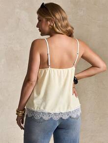 Elegantrix Apricot Lace Camisole, Fashionable Plus Size Women Top - Pale Yellow - View 2