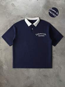 PAVTROS Men's Casual Daily Versatile Commuting Splicing Short Sleeve POLO Shirt - Blue - View 7
