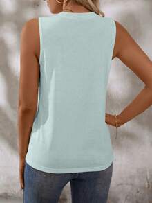 EMERY ROSE Áo tank top không tay cổ tròn màu trơn dành cho nữ, kiểu dáng thường ngày, thích hợp cho mùa hè. - Màu xanh nhạt - Xem 2