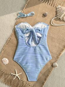 Bonvoyette Bộ đồ bơi liền thân nữ mùa xuân/hè mới, chất liệu vải họa tiết sóng biển màu xanh dương với họa tiết sao biển và vỏ sò, thích hợp cho bãi biển, hồ bơi và kỳ nghỉ. - Màu xanh lam - Xem 5