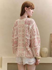 Arave Áo khoác cardigan cổ chữ V nữ, kiểu dáng thường ngày, đa năng. - Màu Hồng baby - Xem 3