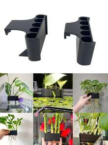 1个带穿孔水生植物盆的悬挂式水族箱植物架，适用于水生植物、水族箱造景装饰 - 黑色 - 查看 1