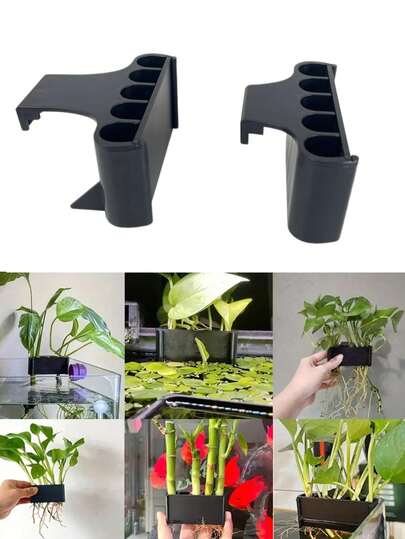 1 Giá đỡ cây thủy sinh treo tường kèm chậu cây có lỗ thoát nước, thích hợp cho cây thủy sinh, trang trí cảnh quan bể cá.
