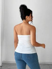 Elenzga Áo camisole xếp ly đính đá lấp lánh, ôm sát, thanh lịch dành cho nữ cỡ lớn - trắng - Xem 2