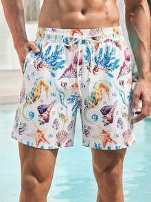 Surfspeed Men's Drawstring Waist All-Over Print Casual Beach Shorts - Multicolor - View 2