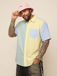 EASEVO Camisa de manga corta tejida de corte holgado y de múltiples colores a rayas, adecuada para el verano, talla grande para hombre - Multicolor - Ver 4