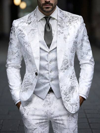 Manfinity AFTRDRK Bộ vest nam in họa tiết Paisley cổ ve lật, gồm áo khoác và quần, thích hợp cho đám cưới, tiệc tùng, tiệc chiêu đãi.