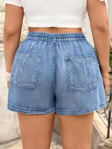 Breezaya Shorts vaqueros vintage lavados para mujer de talla grande, primavera/verano - Lavado ligero - Ver 3