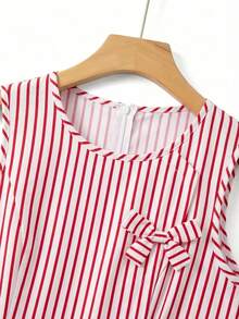 Vestido de línea A sin mangas con lazo en la cintura y lunares, adecuado para la escuela, picnic de fin de semana, salida casual con amigos, estilo fresco y dulce - Rojo y blanco - Ver 3