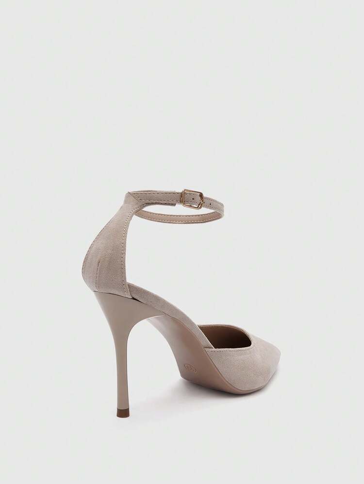 CUCCOO BIZCHIC Women Shoes Spring And Summer Women's High Heel Shoes Comfortable And Skinny Pointed Heel Hollow 9cm Temperament Elegant Apricot Suede Solid Color Dating Versatile Buckle French Celebrity Style Daily Workplace Party Essential Shoes Women's
