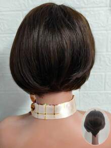 Chic Short Straight Pixie Cut Human Hair Wigs Chocolate Brown Bob Wig 13x4x1 Lace Frontal Natural Hairline Pre-Plucked T Part Lace Front Wigs For Women Daily&Holiday Use - S4 - View 4