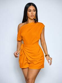 SOLERSUN Bộ jumpsuit ngắn màu vàng gợi cảm và thanh lịch dành cho nữ, thích hợp cho kỳ nghỉ biển, thiết kế buộc dây, hoàn hảo cho mùa xuân và mùa hè, mang phong cách cổ điển sang trọng. - trái cam - Xem 6