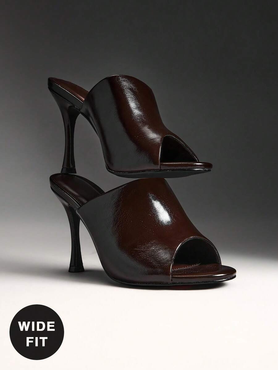 SHUZIA Sandalias de tacón de aguja elegantes y minimalistas de ajuste ancho para mujer - Café integral - Ver 1