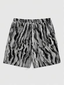 ROMWE MEN Street Life Men's Animal Print Drawstring Waist Loose Shorts - Multicolor - View 2