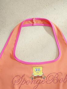 SpongeBob SquarePants | SHEIN Women's Rhinestone Embellished Halter Neck Top - Orange - View 5