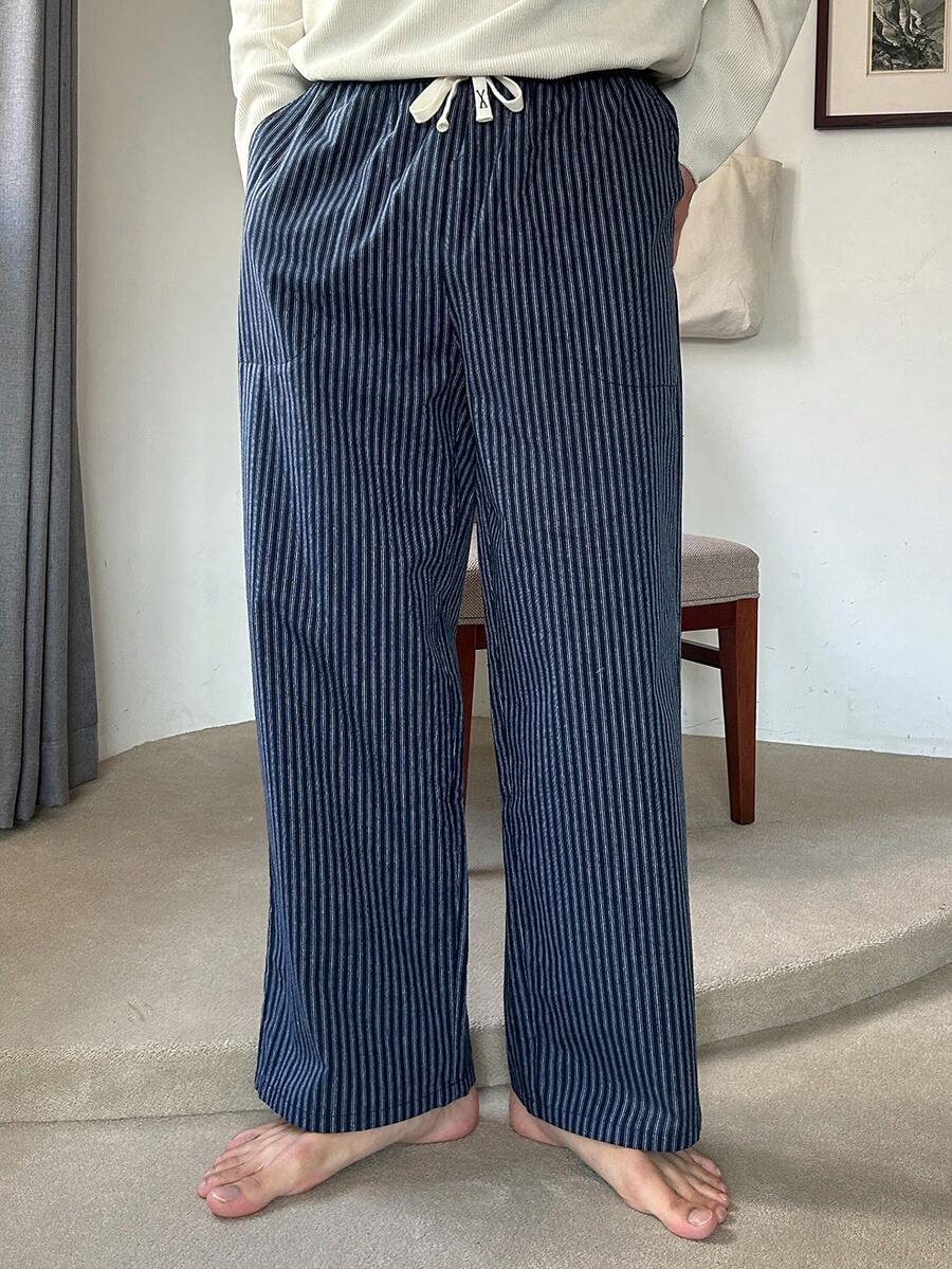 Quần dài mặc nhà kẻ sọc cạp chun dành cho nam, thích hợp cho mùa xuân và mùa thu. - Nhiều màu - Xem 1