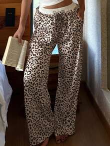 Dazy Kids 少女豹纹抽绳直筒休闲裤 - 卡其色 - 查看 6