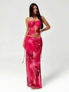 SHEIN ICON Bộ đồ mùa hè gợi cảm dành cho nữ, thích hợp đi nghỉ mát, dự tiệc, dạ hội, in hoa thanh lịch, gồm áo hai dây hở lưng và chân váy ngắn ôm sát. - Nhiều màu - Xem 7