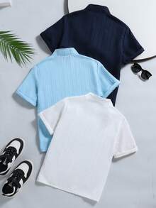 SHEIN 3件套男童休闲多色翻领衬衫，适合日常、通勤、度假穿着，简约质感，舒适透气。 - 彩色 - 查看 2