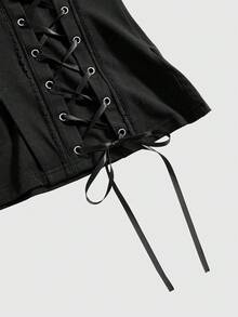 ROMWE Spring And Summer Plus Size Gothic Sexy Criss-Cross Mesh Pierced Lace-Up Halter Top, Plus Size Gothic Street Style - Black - View 3