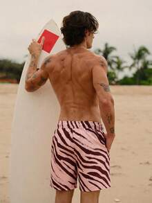 Azuldrift 男士抽绳腰带斑马纹休闲沙滩短裤 - 摩卡棕 - 查看 4