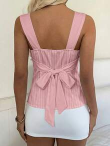 CovetEZ 2026新款甜美派对拼接露背系带吊带背心，休闲简约日常穿搭，生日装扮，度假装扮，女士夏季装扮，粉白条纹 - 彩色 - 查看 2