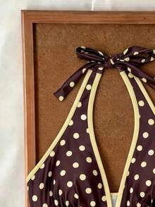 Elavelle Áo bikini hai dây buộc nơ in họa tiết ngẫu nhiên dành cho nữ, thích hợp cho mùa xuân/hè. - Nhiều màu - Xem 5