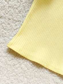 Cozy Pixies Baby Girl Solid Color Knit Soft Round Neck Short Sleeve Pullover Top, Versatile & Comfortable - Yellow - View 5