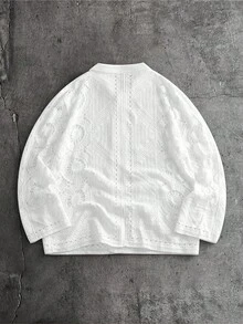 EASEVO 大码男士纯色单排扣休闲百搭日常衬衫 - 白色 - 查看 8