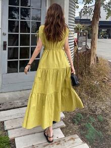 FRIFUL Vestido de línea A sin mangas con cordones ajustables en los hombros, vestidos de verano para mujeres - Amarillo - Ver 6
