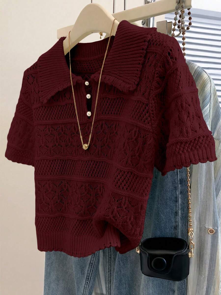 Everyssa New Arrival European And American Fashion Mixed Color Knit Sweater Top - Redwood - View 1