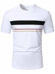 Manfinity Homme Kaos Pria Kasual Sehari-hari dengan Warna Kontras, Kerah Bulat, Lengan Pendek, Musim Panas - MultiWarna - View 4