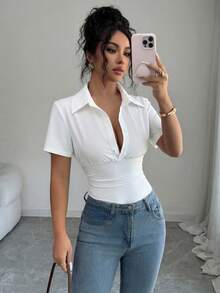 Selianne 女士复古性感连体衣，修身显瘦，优雅高端舒适百搭白色连体衣 - 白色 - 查看 4