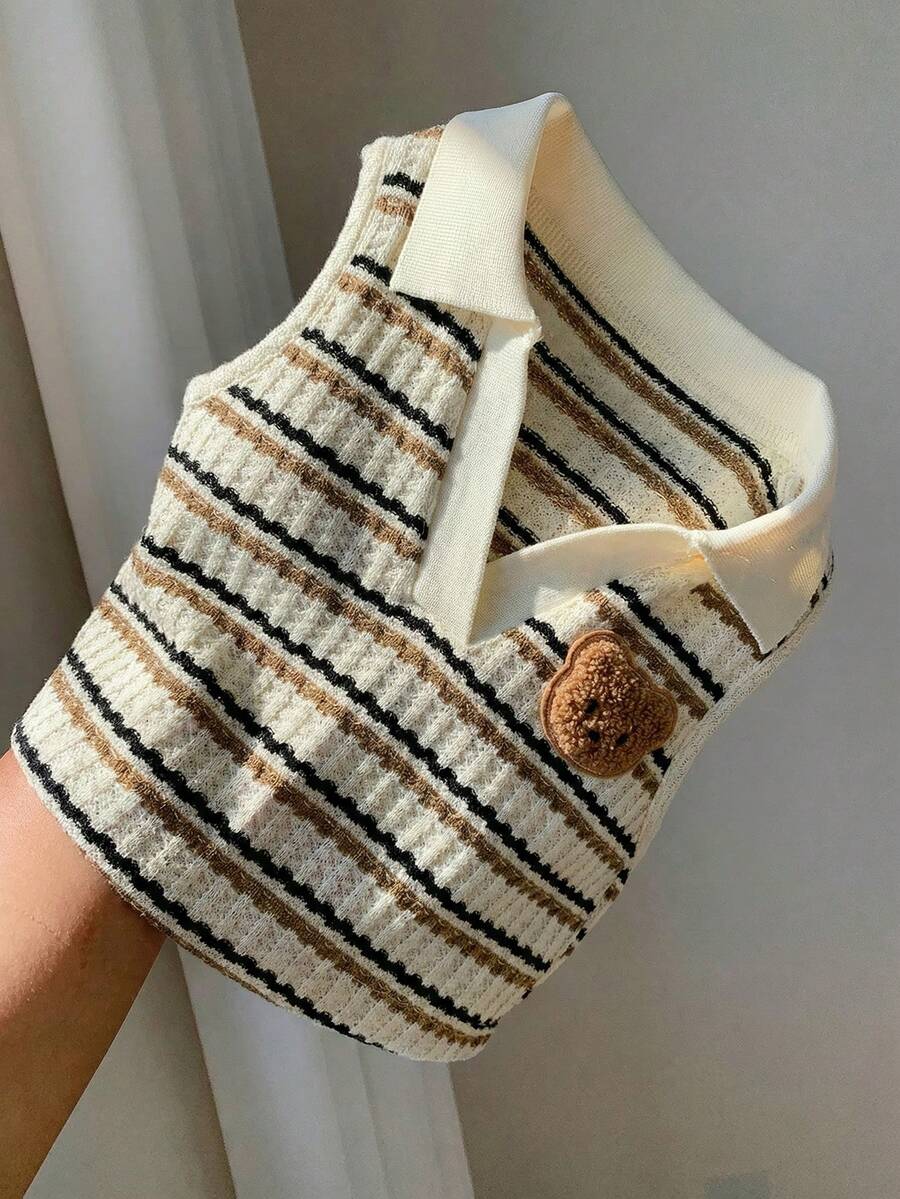 SHEIN 女婴可爱夏季百搭条纹无袖Polo衫 - 彩色 - 查看 1