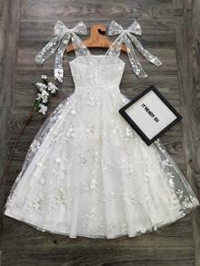 Franclia Vestido elegante de encaje jacquard - Blanco - Ver 2