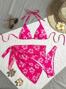 Swim Basics Floral Print Bikini Swimsuit For Summer Beach Vacation - Multicolor - View 3