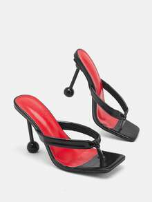 Glitzique Giày sandal cao gót hở gót màu đen họa tiết hình chóp dành cho nữ, sandal cao gót dự tiệc sang trọng. - màu đen - Xem 6