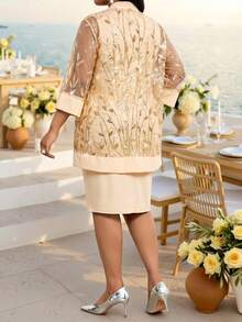 Fleurora Đầm Champagne cỡ lớn, đầm đính sequin lấp lánh, đầm dạ hội tôn dáng cho mùa xuân/hè, thích hợp cho đám cưới, dạ tiệc, sự kiện trang trọng, tiệc cocktail, lễ tốt nghiệp, tiệc sinh nhật và các dịp trang trọng khác. - Rượu sâm banh - Xem 1