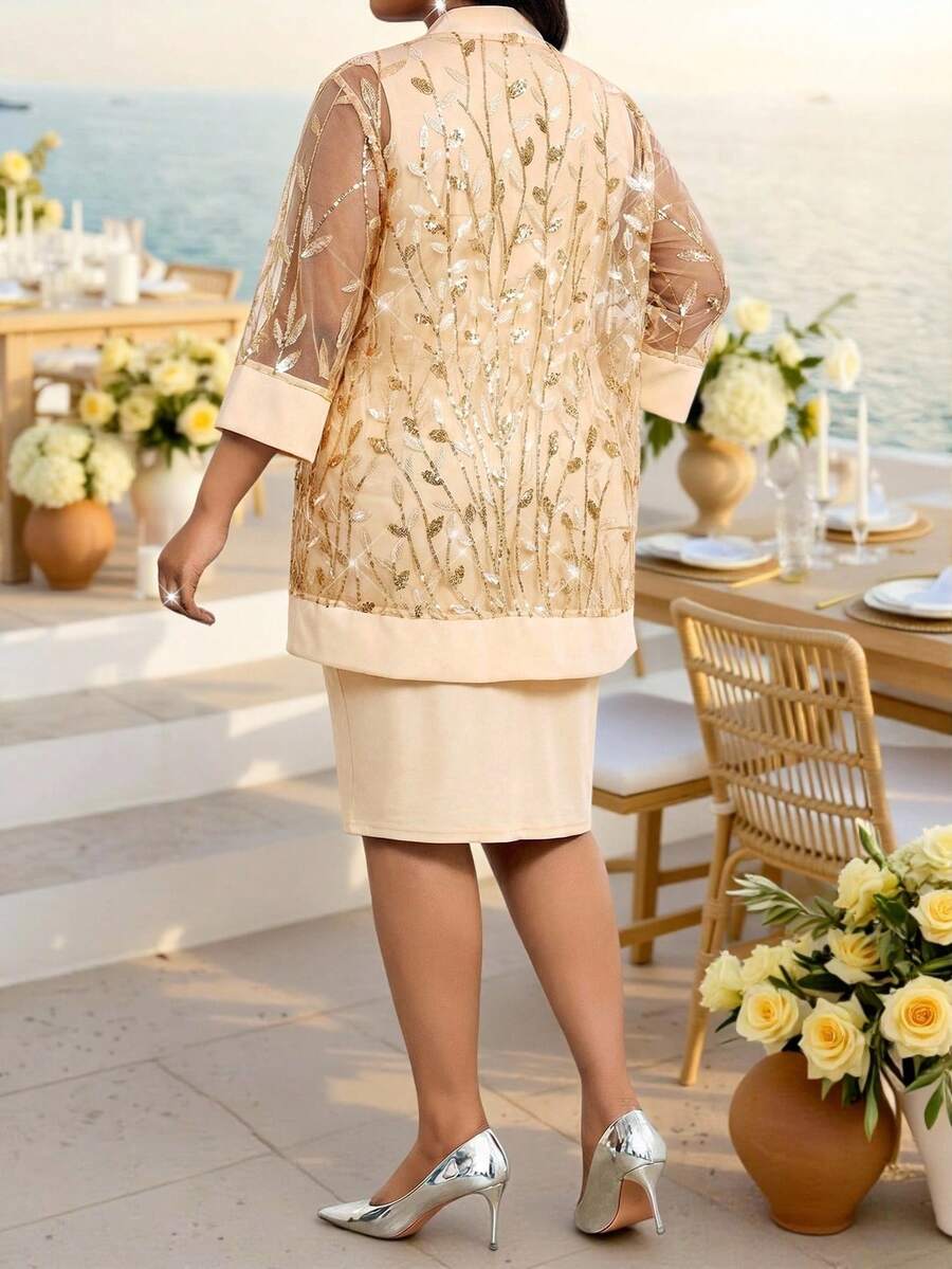 Fleurora Đầm Champagne cỡ lớn, đầm đính sequin lấp lánh, đầm dạ hội tôn dáng cho mùa xuân/hè, thích hợp cho đám cưới, dạ tiệc, sự kiện trang trọng, tiệc cocktail, lễ tốt nghiệp, tiệc sinh nhật và các dịp trang trọng khác. - Rượu sâm banh - Xem 1