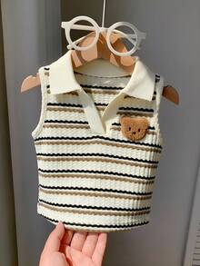 SHEIN 女婴可爱夏季百搭条纹无袖Polo衫 - 彩色 - 查看 5
