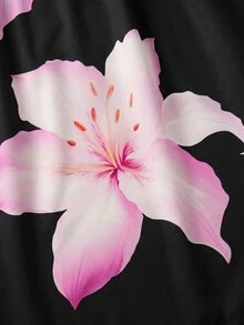 SHEIN Tween Girls' Loose Casual Sleeveless Floral Print Mid-Length Dress, Black - Black - View 3