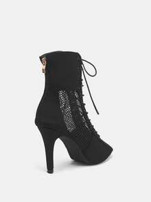 Giày sandal cao gót hở mũi, chất liệu lưới họa tiết da báo, thích hợp cho mọi mùa. - màu đen - Xem 8