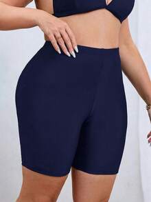 Swim SPRTY Plus Size Women's Solid Color Casual Swim Shorts Bikini Bottoms Butt Lifting Shorts - Blue - View 3