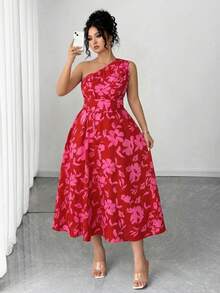 SHEIN Elenzya 大码女式优雅蓝白碎花针织长裙，适合返校、毕业典礼、情人节、音乐节、母亲节、万圣节、感恩节、复活节、国庆节、舞会、约会派对、婚礼季、户外旅行等场合。 - 玫紅色 - 查看 4