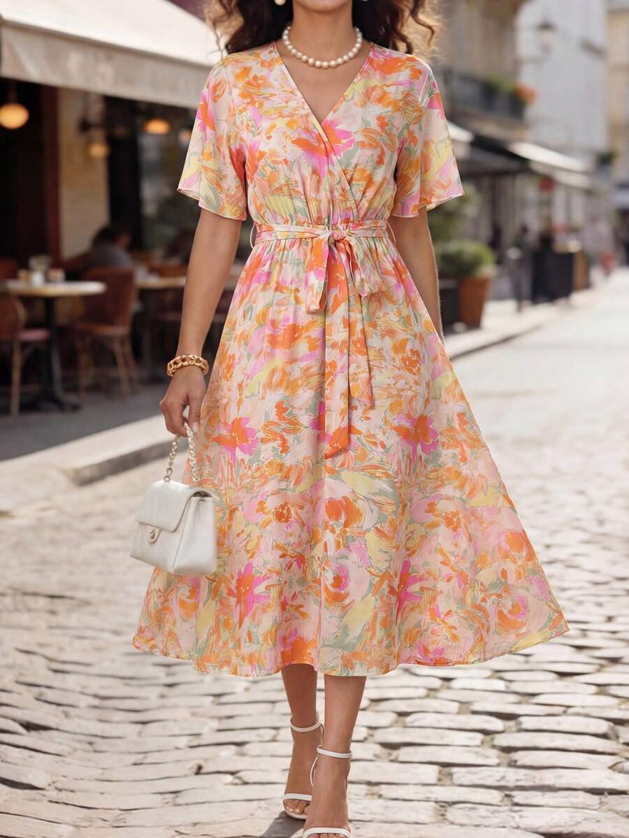 Miaspire Đầm dài ngang gối thanh lịch in hoa dành cho nữ, thích hợp cho mùa hè. - Nhiều màu - Xem 1